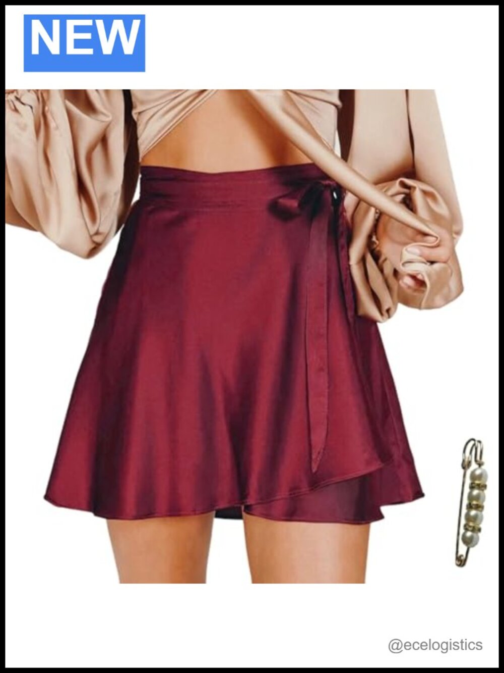 Satin Wrap Mini Skirt Adjustable Tie Waist A-Line Slit Summer Party